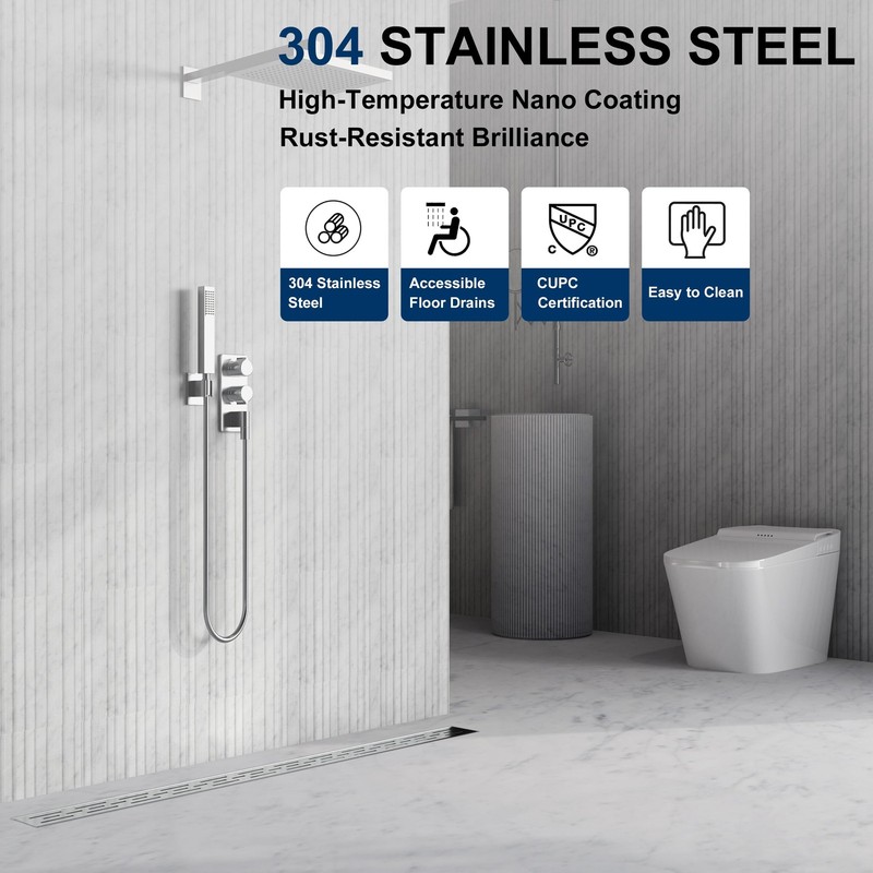 Neodrain 24 Inch Rectangular Linear Shower Drain with Brick Pattern Grate, Brush gallery