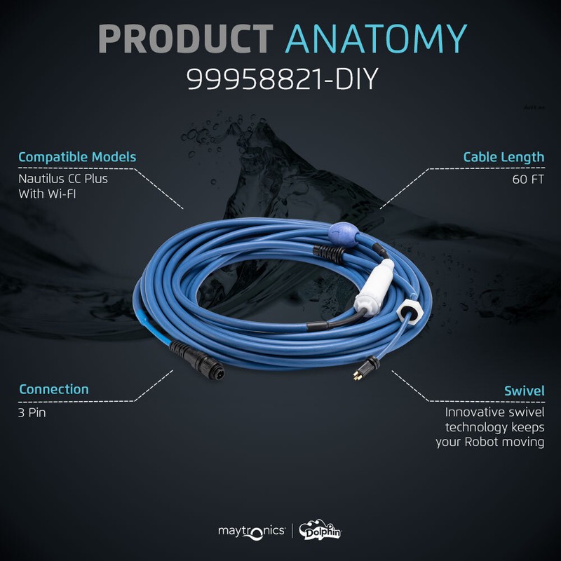 Genuine Dolphin Replacement Part — Durable 60 FT Blue Cable with Swivel gallery