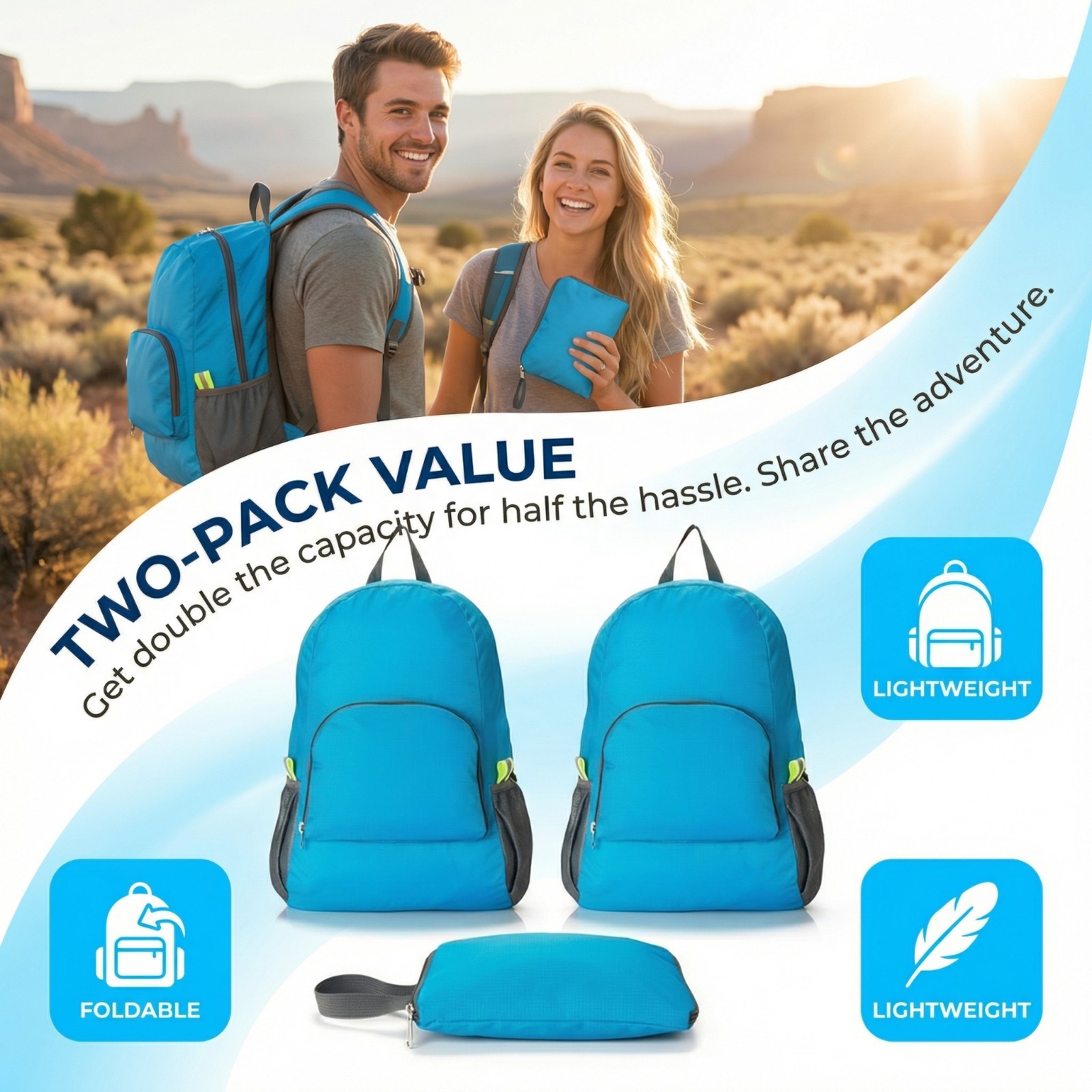 2 Pack Water-Resistant Lightweight Daypack,Foldable Travel Backpack 4