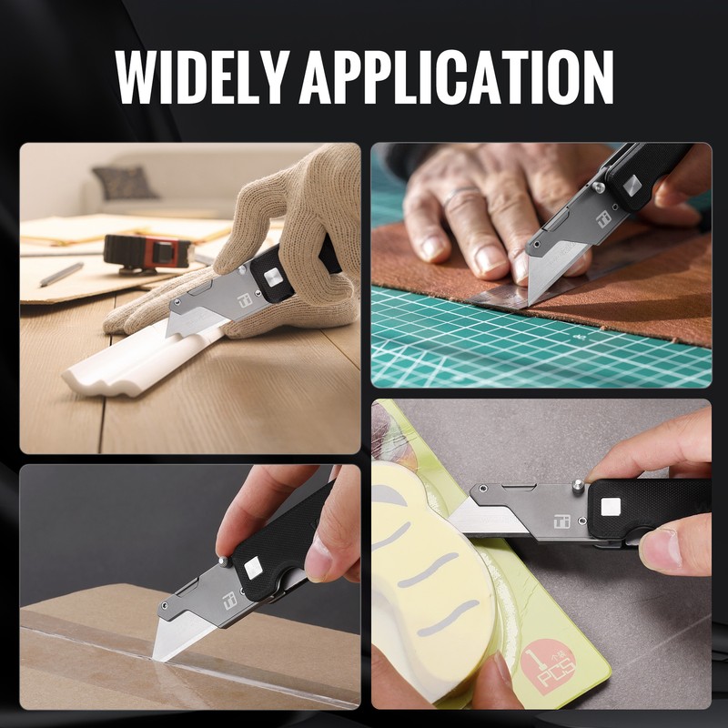 WORKPRO Premium Titanium Utility Knife, CNC Unibody w/10 Extra Blades G-10Handle gallery