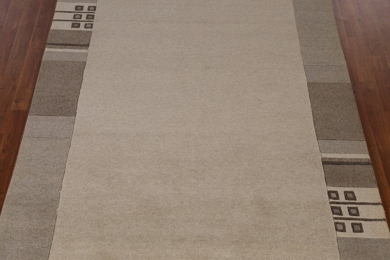Bordered Artisan-crafted Beige Gabbeh Rug Wool Hand-tufted Carpet 5x8 ft gallery