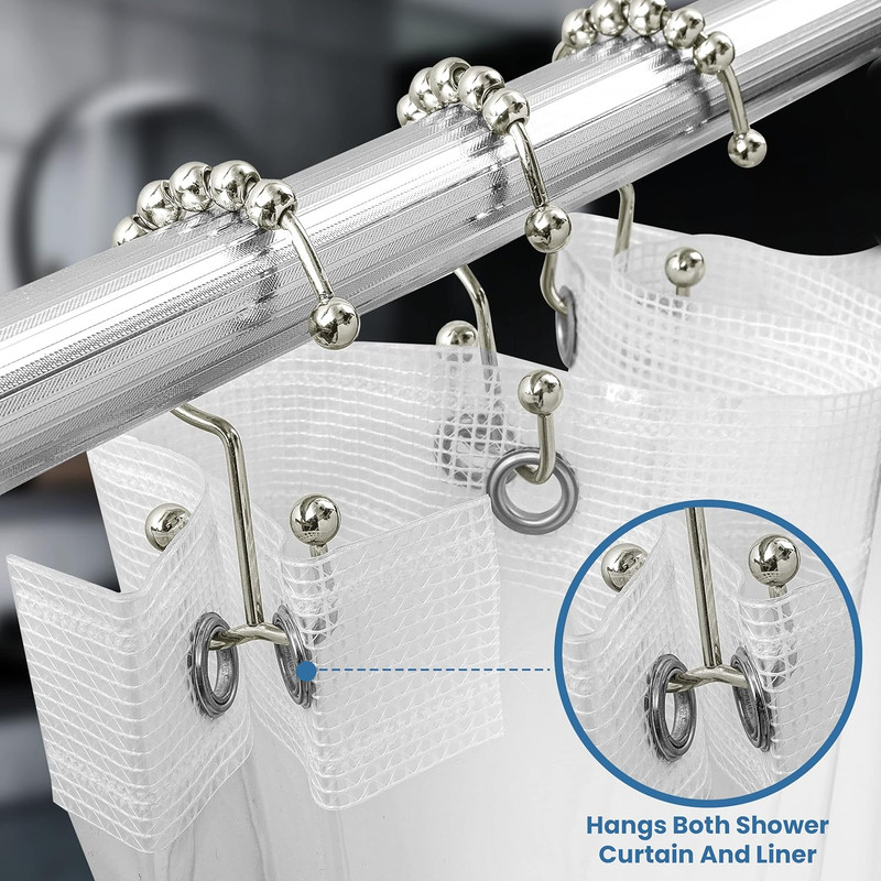 Utopia Bedding Double Glide Roller Set of 12 Shower Curtain Hooks, Double Sided gallery