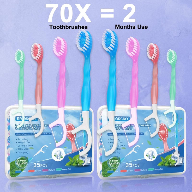 70Pack Mini Disposable Toothbrushes 5-in-1 1 Count (Pack of 70), Blue gallery
