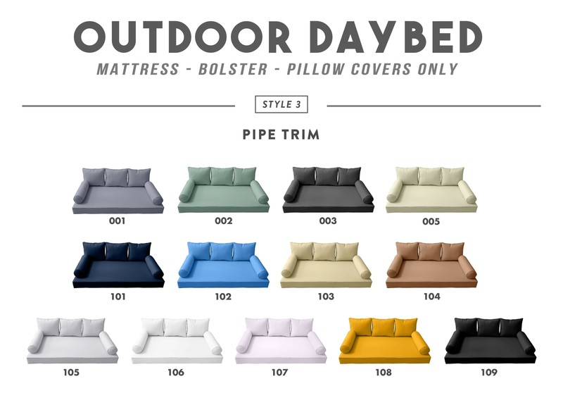 STYLE 3 - Outdoor Daybed Same Pipe Trim Mattress Bolster Cushion |COVER ONLY| gallery
