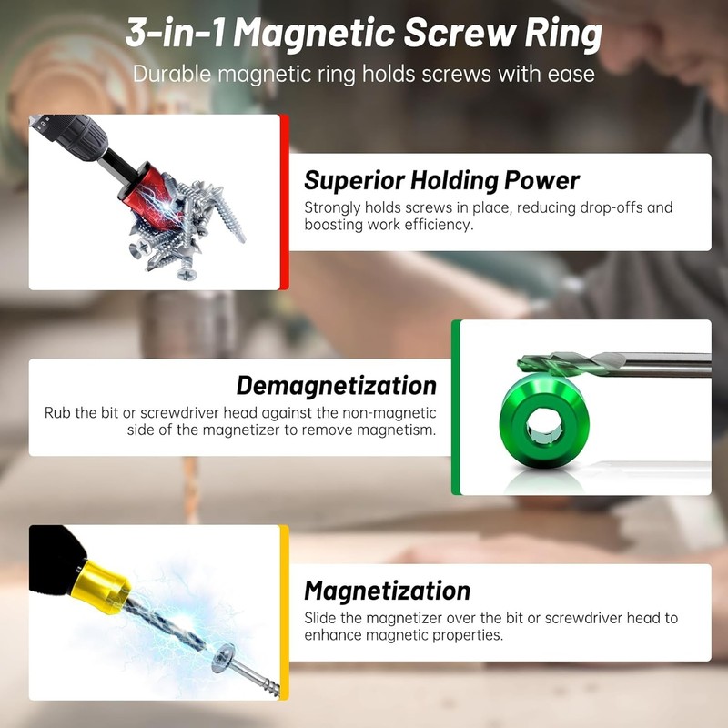 3Pcs Magnetic Screwdriver Head Ring Set for Drills Power Bits - DIY Repair Tool gallery