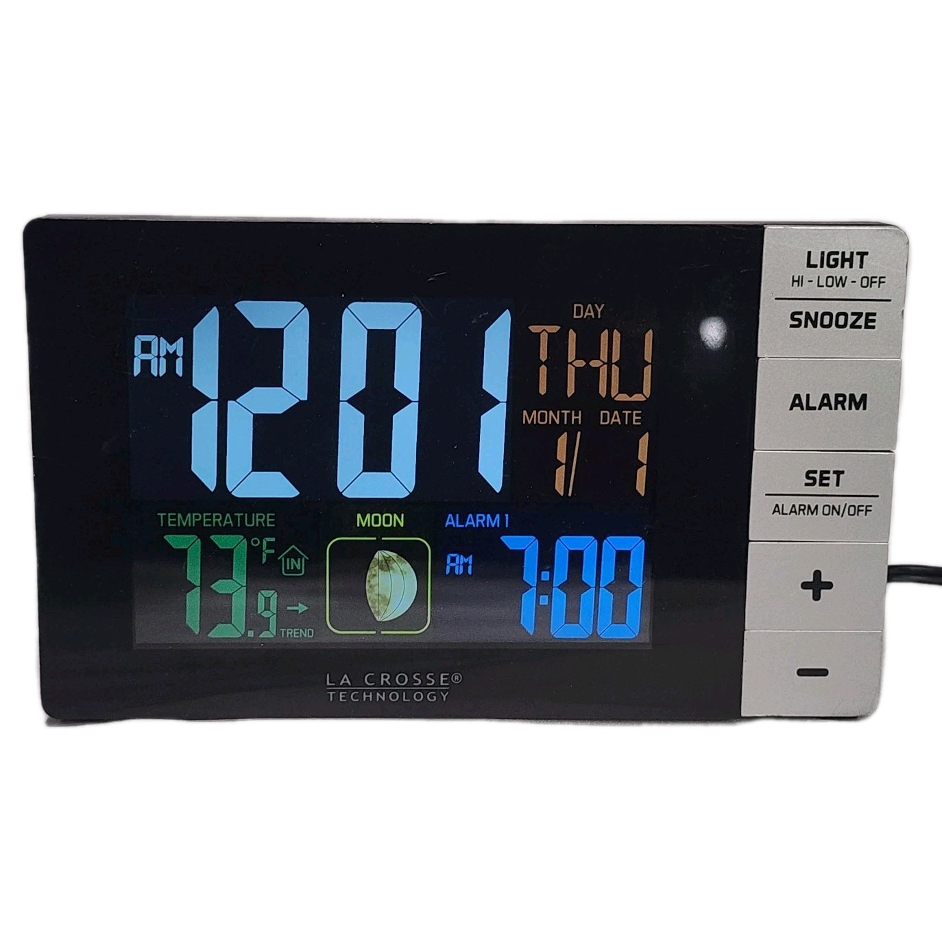 La Crosse Technology W88723 COLOR DISPLAY Alarm Clock w/USB, Temperature & Moon gallery
