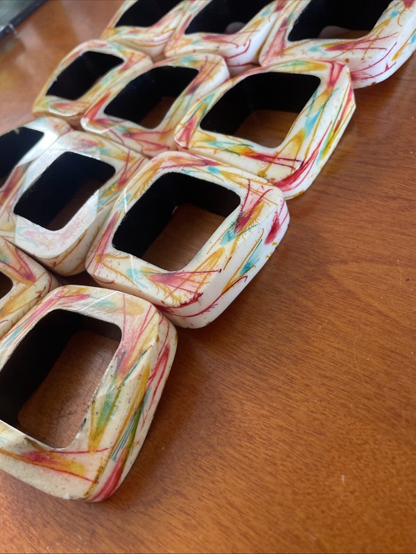 12 Abstract Splatter Napkin Rings Quadrilateral Cream Red Blue Pier 1 gallery