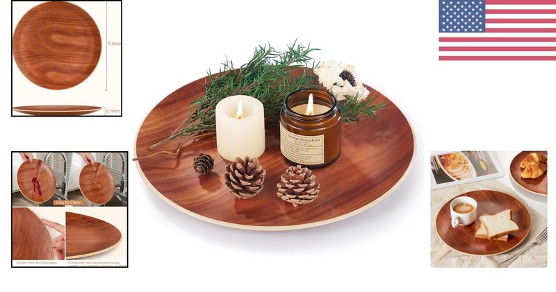 Multi-Purpose Round Serving Tray in Polished Acacia Wood - Effortless Cleanup gallery