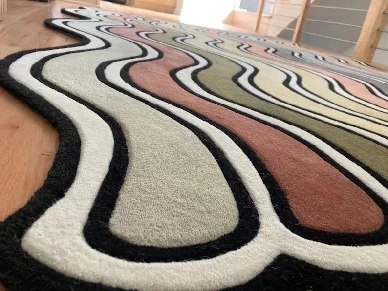 Multicolor Wavy Pattern Area Rug Modern Tufted Carpet for Living Room & Bedroom gallery