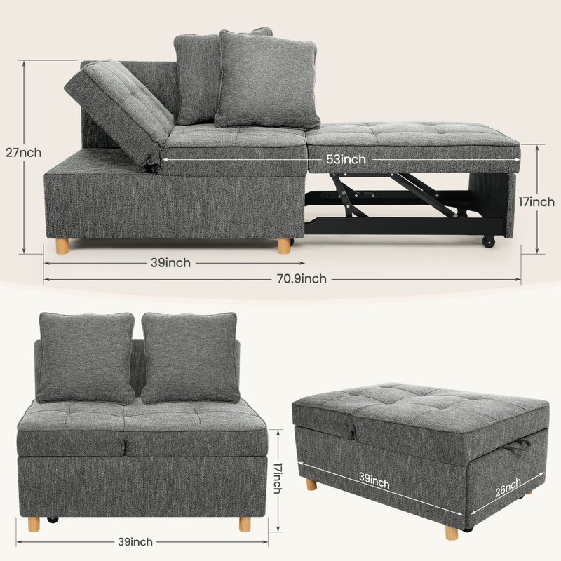 4-in-1 Convertible Sofa Bed Pull Out Couch Sofa Chair w/ 5 Adjustable Backrests gallery