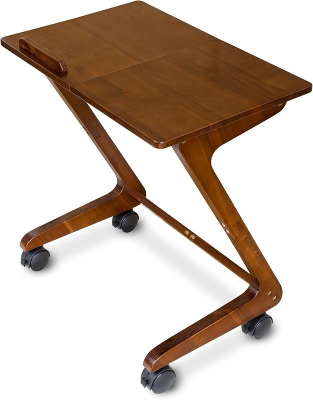 Stylish Dark Walnut Sofa Side Table with Casters - Perfect for Eating & Reading gallery