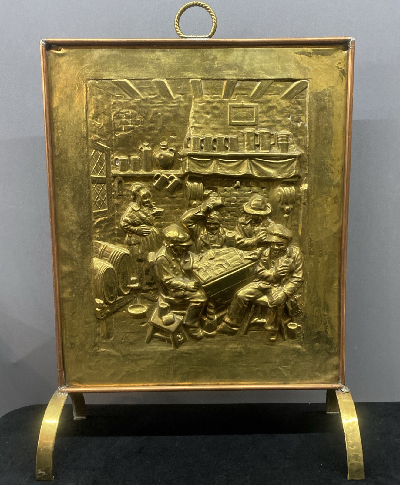 Fireplace Cover Screen Brass Embossed Vintage Tavern Scene See Details & Pics gallery