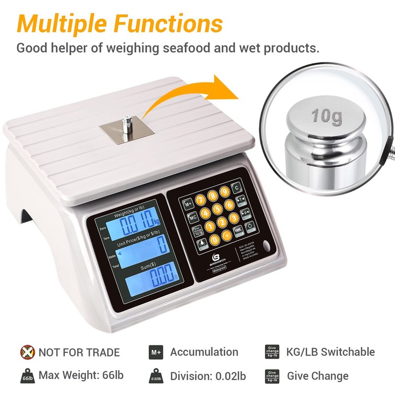 BROMECH Food Scale, Price Computing Scale, IPX7 Waterproof, 66lbs Capacity, Whit gallery
