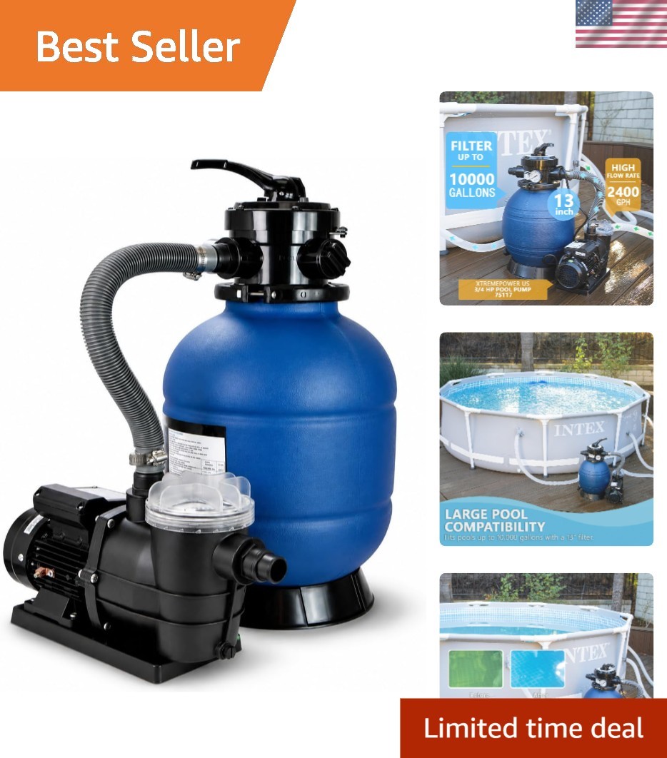 3/4 HP Sand Filter Pump System for Above Ground Pools - 2400 GPH Performance gallery