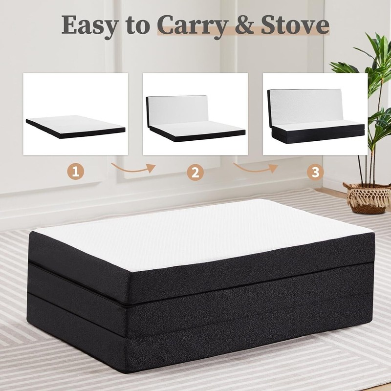 Tri-Fold Folding Mattress 3 inch Memory Foam Mattress Topper with Washable Cover gallery
