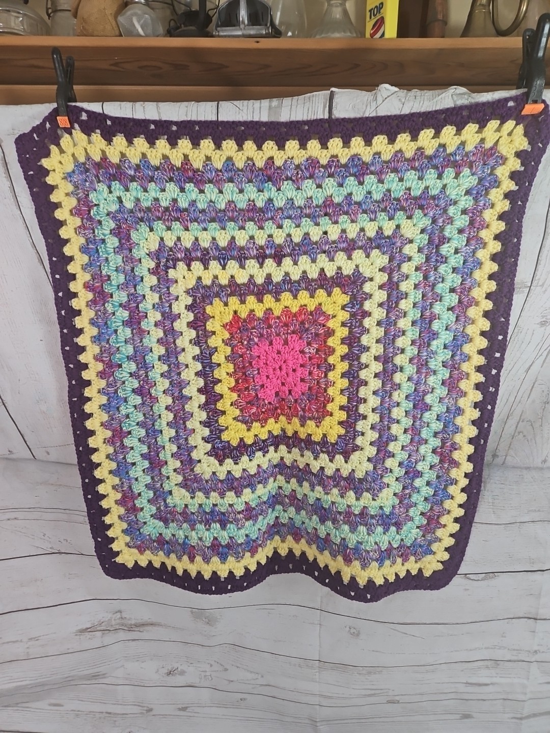 Homemade Vintage Multi-Color Granny Square Afghan Throw Blanket 27"x 27" Crochet gallery