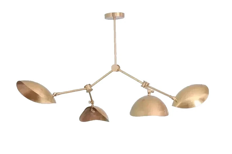 Mid Century 4 Light Linear Sputnik Chandelier Brass Ceiling Fixture 46” Modern gallery