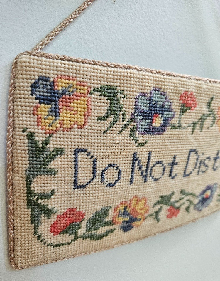 Needlepoint Do Not Disturb Sign Door Wall Hanging Floral Victorian Cottage 4x8 gallery