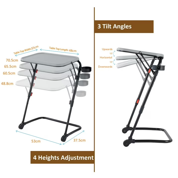 Mainstays Adjustable Folding TV Tray with Cup Holder Gray, 20.87"W x 14.76"D x 2 gallery