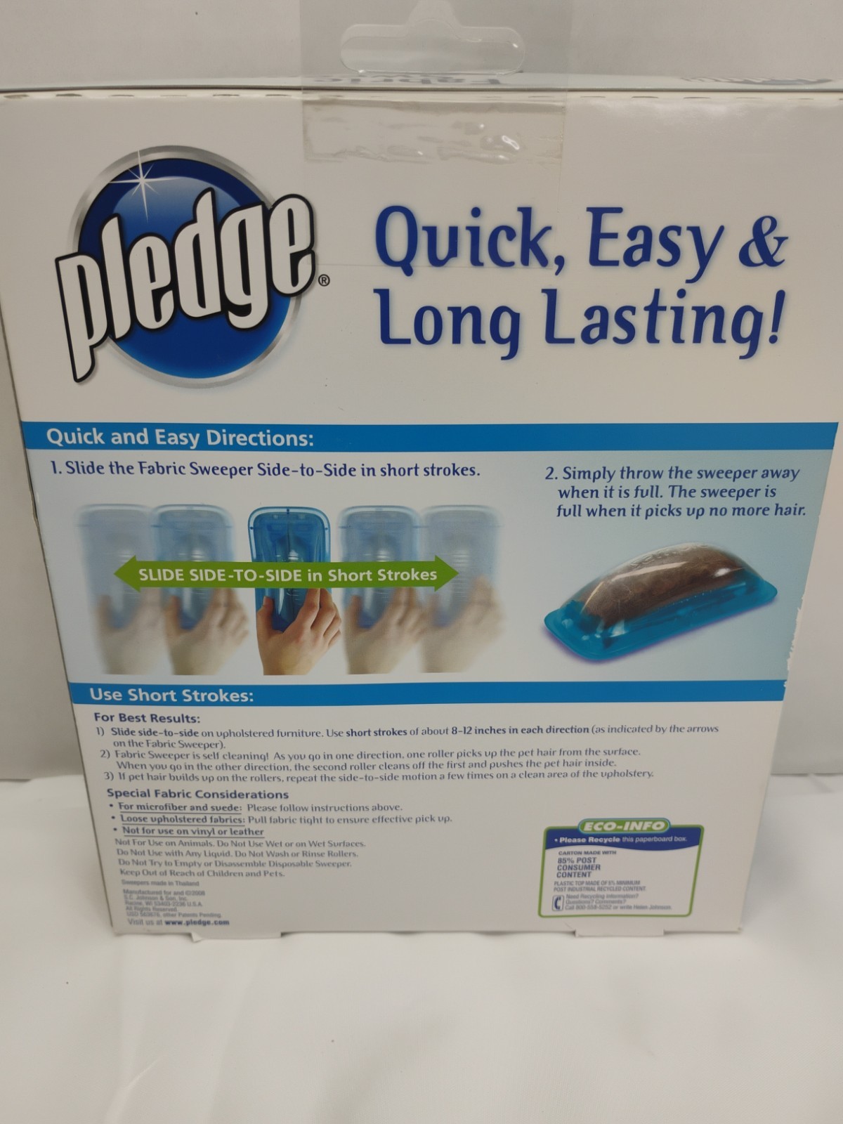 Pledge Fabric Sweeper For Pet Hair 2 TWO Multi-Use Disposable Rollers Cleaning gallery