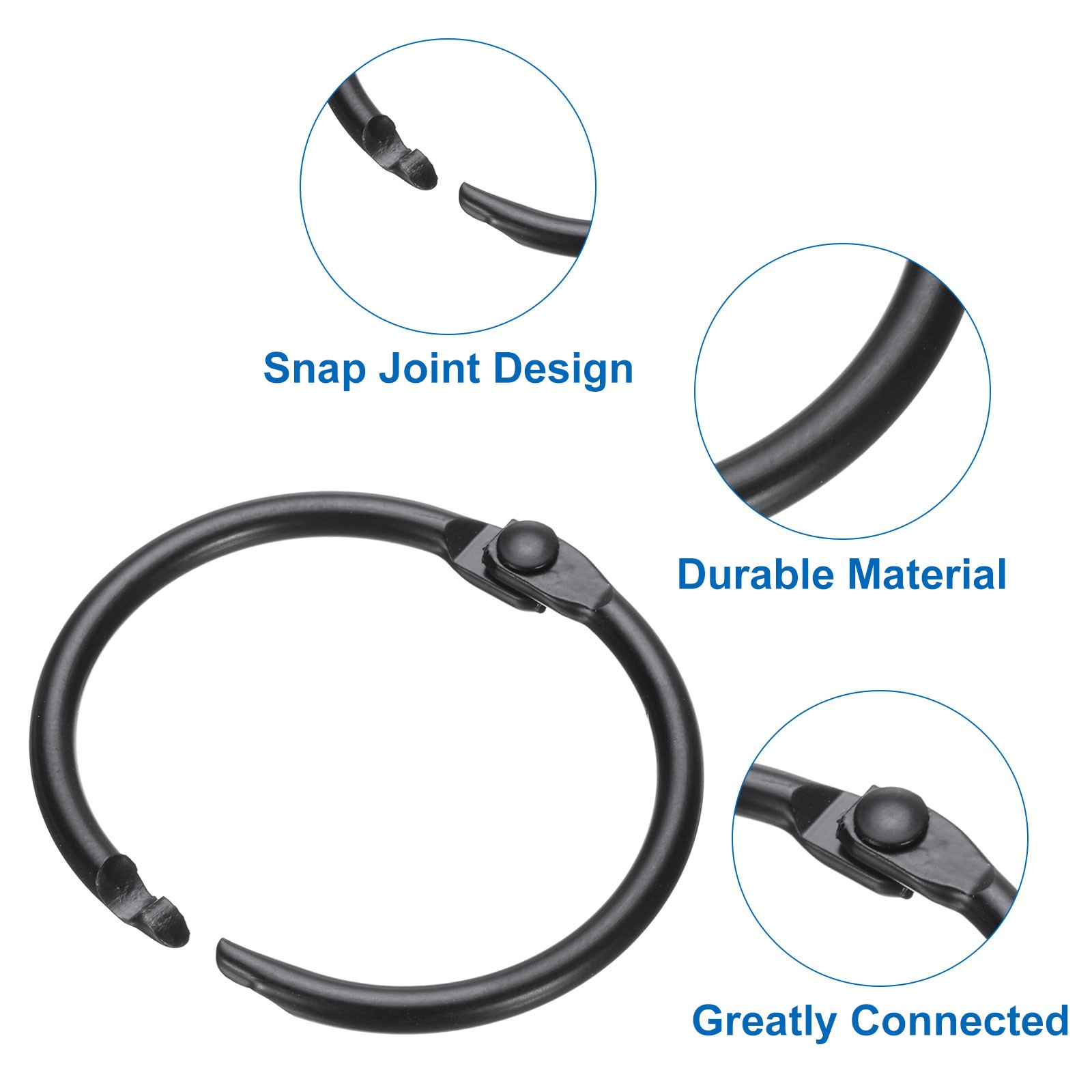 14pcs Shower Curtain Rings 1.3 Inch Round Snap Hooks for Curtain Rods Black gallery