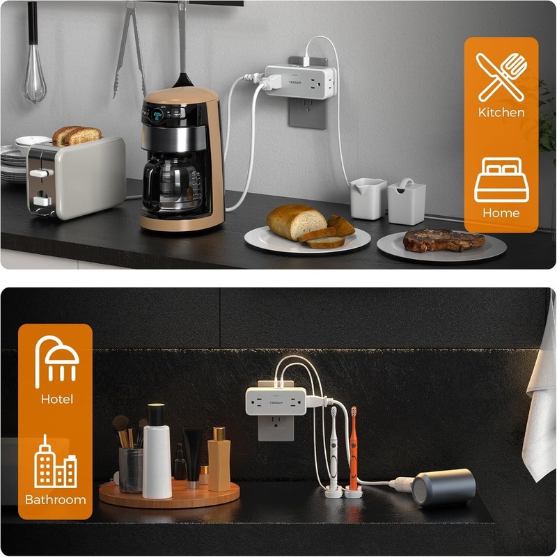 4 Wall Outlet Extender with 3 USB Charger(1 USB C) Surge Protector Plug Expander gallery