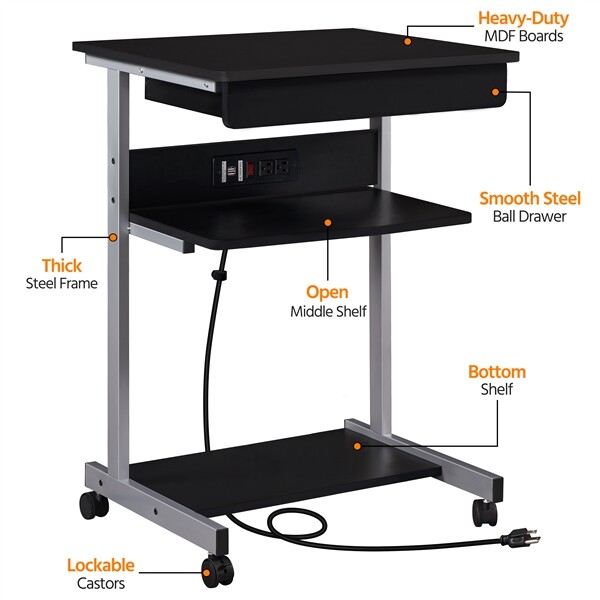 Mobile Compact Computer Table w/Power Outlet Home Office Desk for Small Spaces gallery