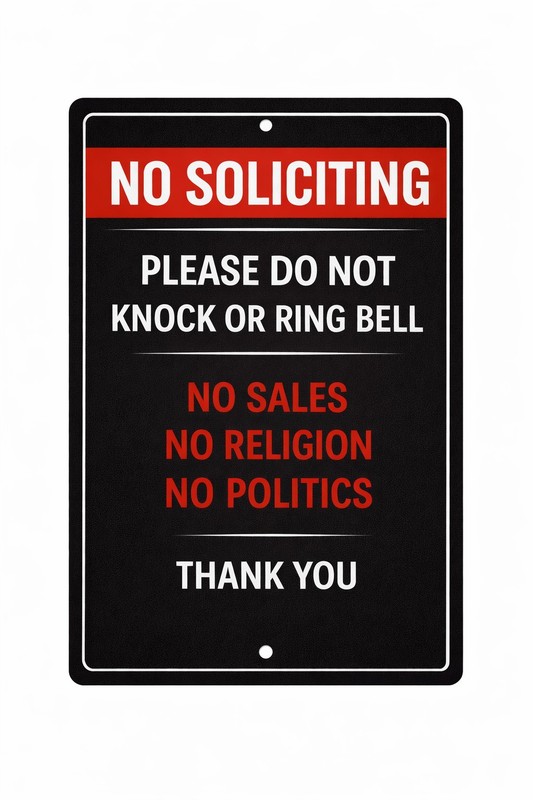 No Soliciting Sign – Please Do Not Knock Ring Bell No Sales Religion Politics Me gallery