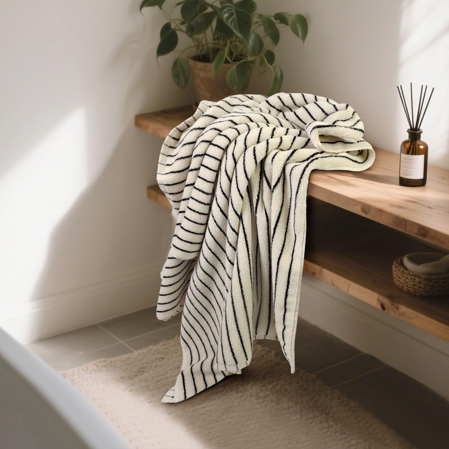 Black and White Striped Bath Towels Set of 2, Lighter & Quick Dry Towels Larg... gallery