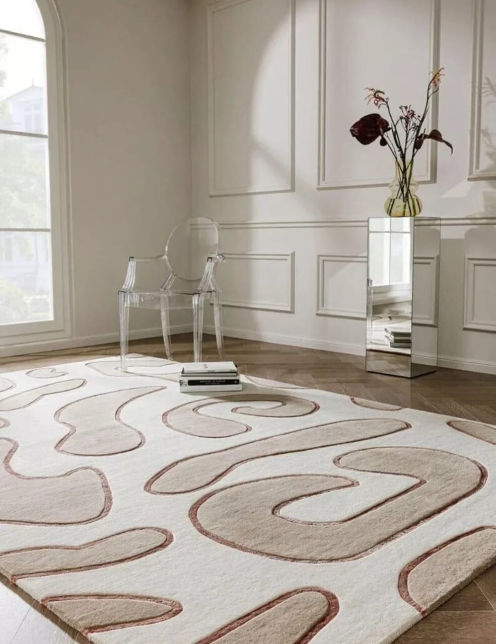Mordan Style Hand Tufted Loop Cut Pile High Qquality Area Rug New Zealand Wool gallery