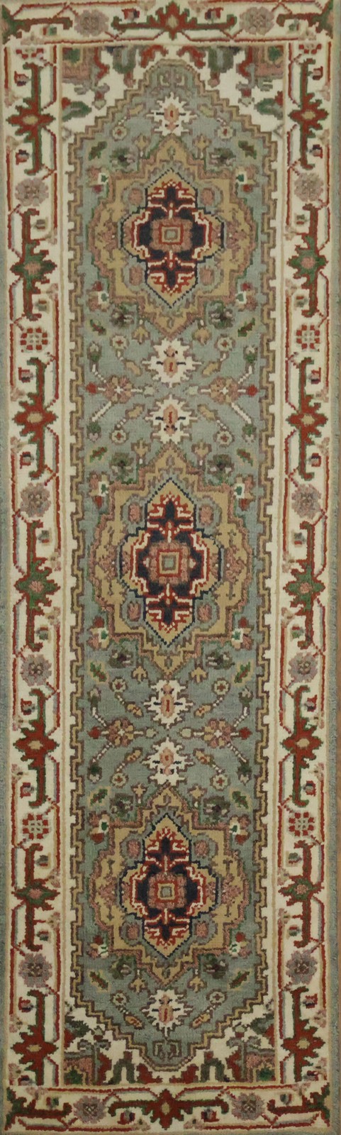 6ft Light Blue Traditional Wool Runner Rug in Multicolor Hues gallery