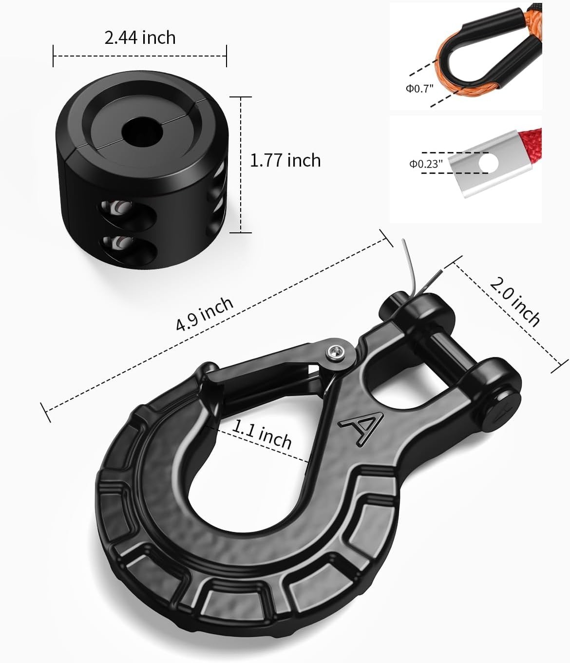 Synthetic Winch Rope Kit 9,650lbs Winch 1/4" x 50ft Orange Rope, Black Hook gallery