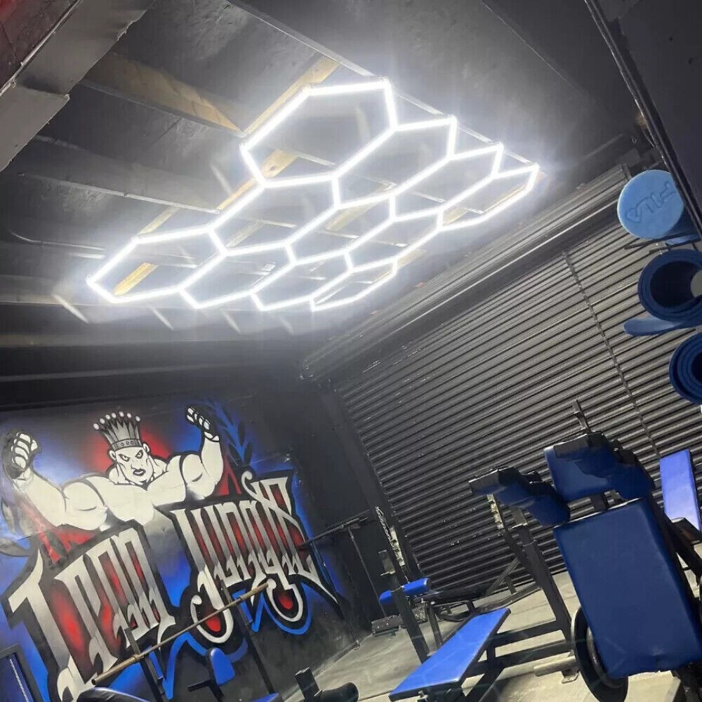 LED Hexagon Garage Lights 11 Grid Hexagonal Ceiling Shop Light 329W for Workshop gallery