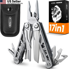 PERWIN Multitool, 17-in-1 Stainless Steel Multi Tool Pliers 17 in 1, Silver