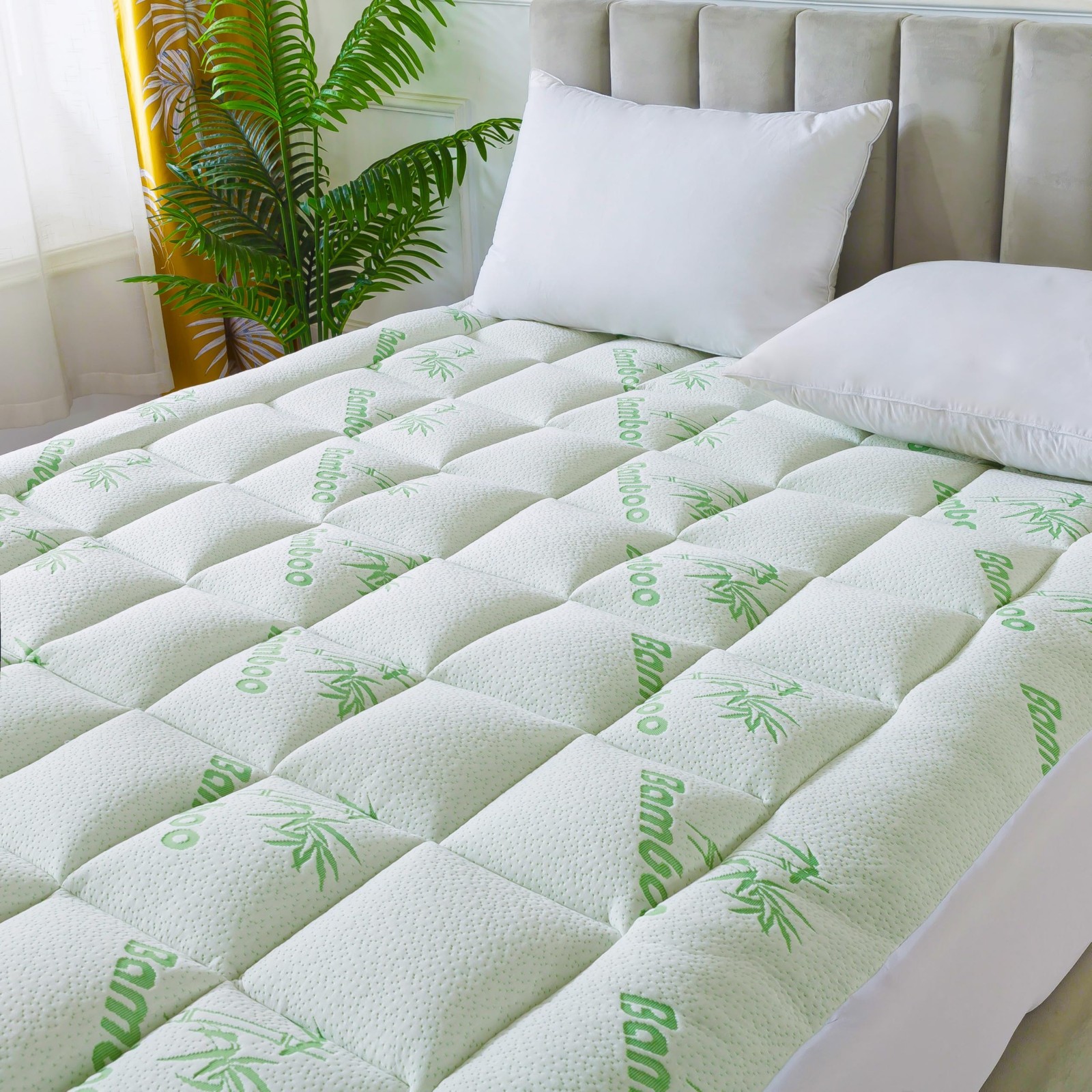 King Size Bamboo Viscose Mattress Topper - Thick Pillow Top, Soft & Breathable f gallery