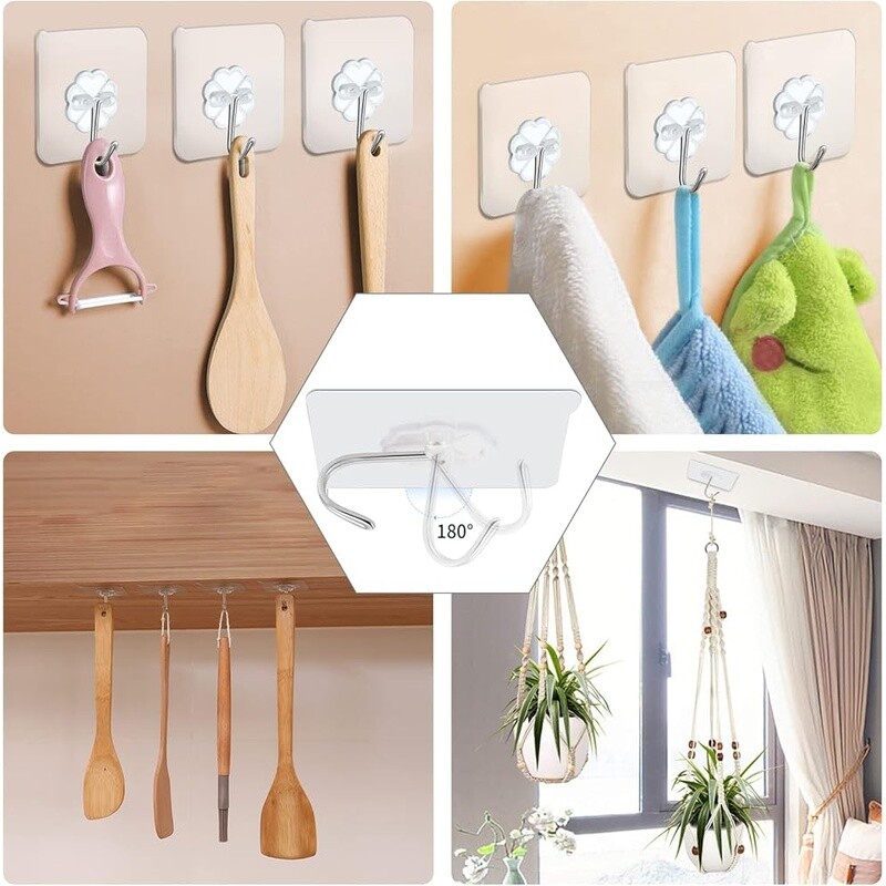 20 Pack Heavy Duty Self Adhesive Wall Hooks 22lbs Waterproof Wall Hangers New gallery