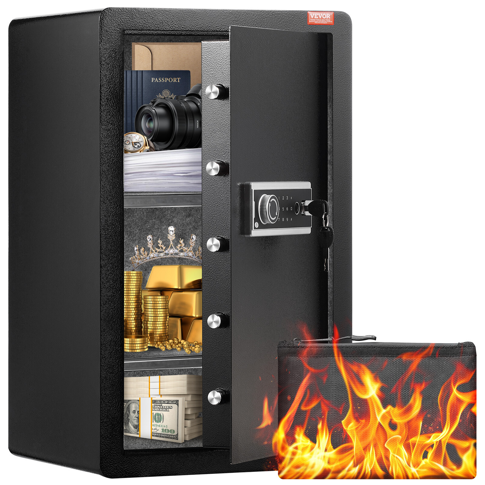 VEVOR Single Door 4.0 cu.ft Safe Box with Key Lock Password & Fingerprint Black gallery