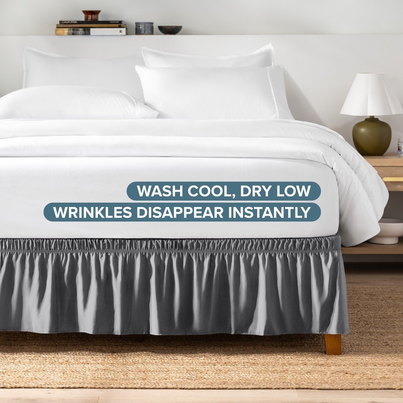 Bare Home Adjustable Wrap Around Ruffled Bed Skirt - 15-inch Tailored Drop gallery