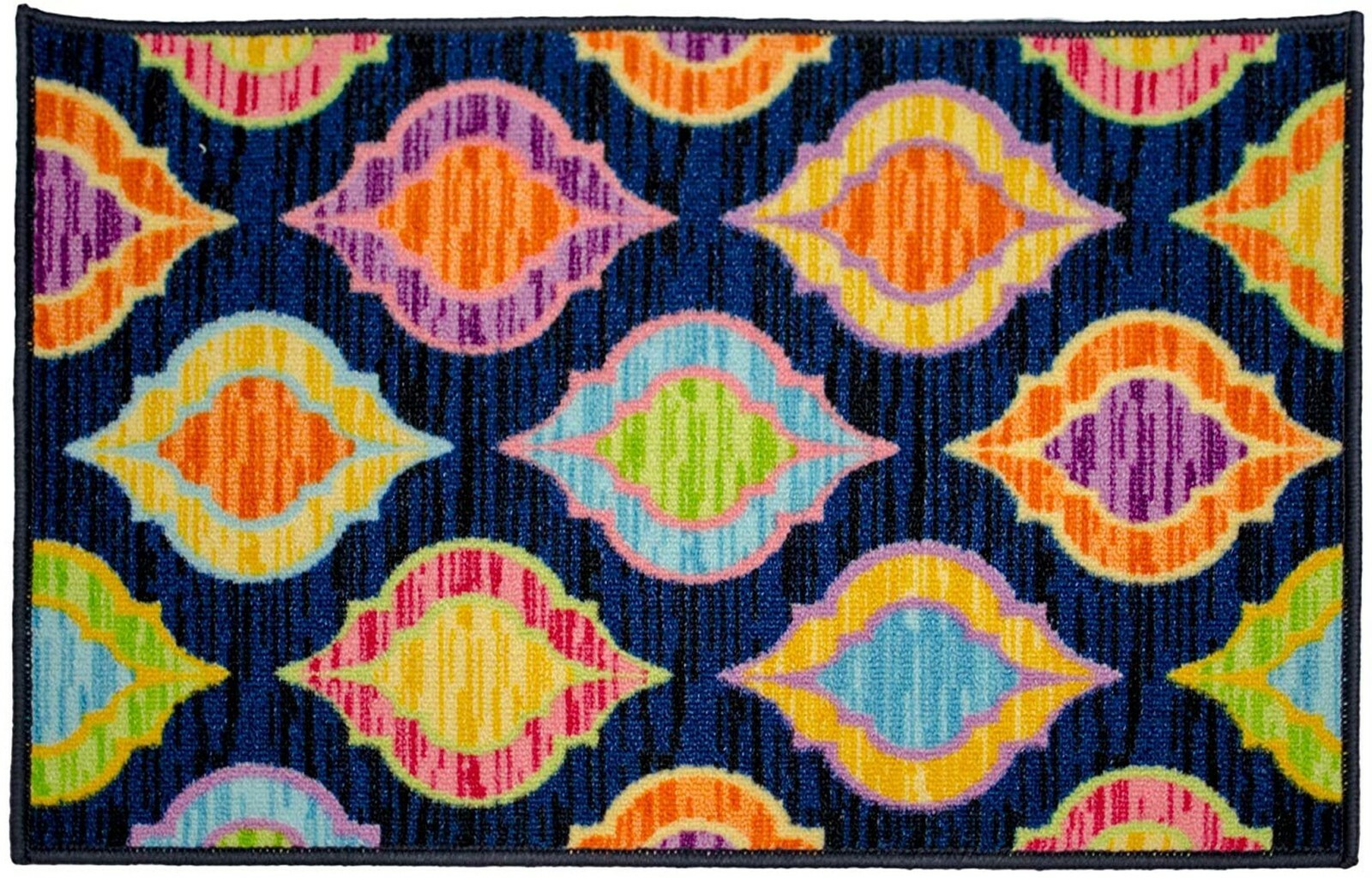 PRINTED NYLON RUG (nonskid latex)(20"x30") COLORFUL SHAPES ON BLUE,DARIEN,rec,KH gallery