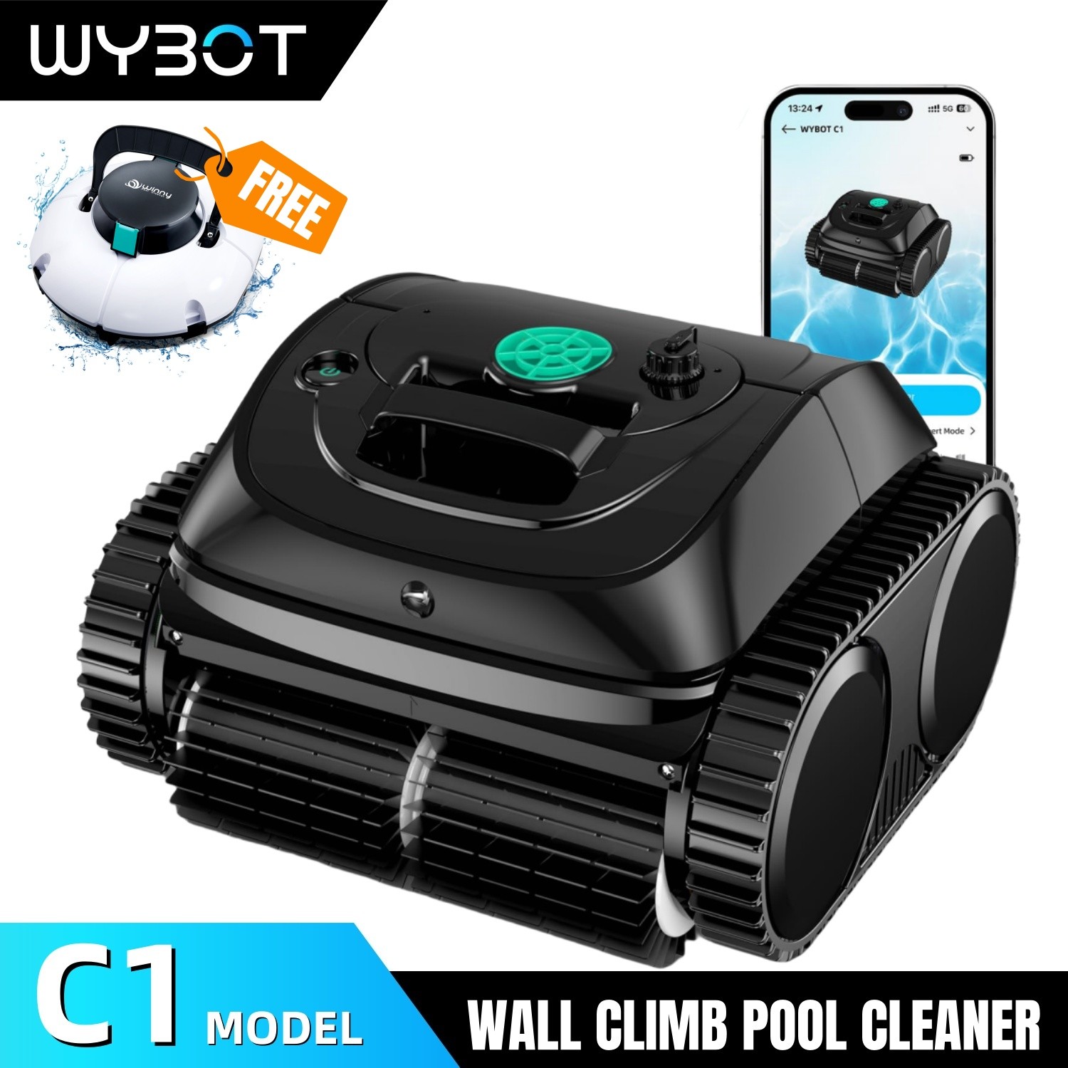 WYBOT C1 Wall Climbing Pool Cleaner Cordless Pool Vacuum Cleaner In-Ground Pool gallery
