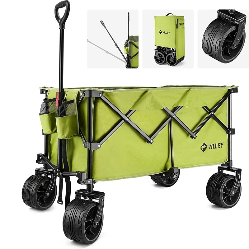 VILLEY Collapsible Wagon Folding Wagon Cart 225lbs Load Capacity Blue/Green/Pink gallery