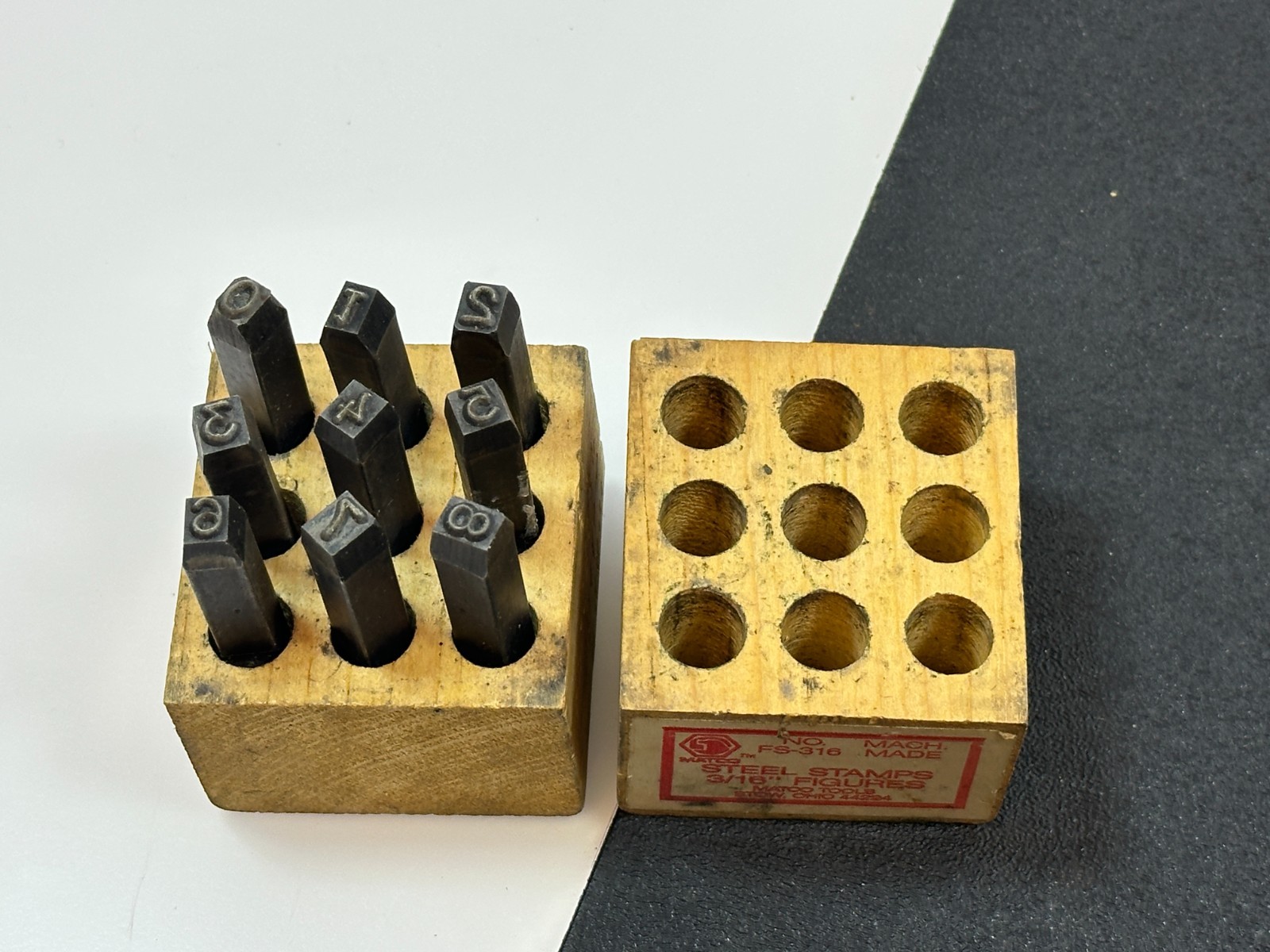 Matco Tools FS-316 9pc Steel Stamps Set 3/16" Numbers 0-8 w/ Wood Case Box gallery