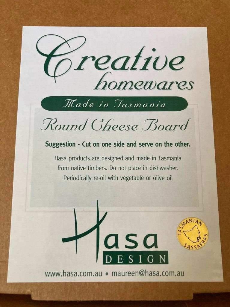 Cheese Board Round Sassafras Wood with Handle Tasmania Hasa Design gallery