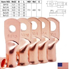 Bare Copper Lugs Ring Terminals Battery Wire Welding Cable Connectors 8-4/0 AWG