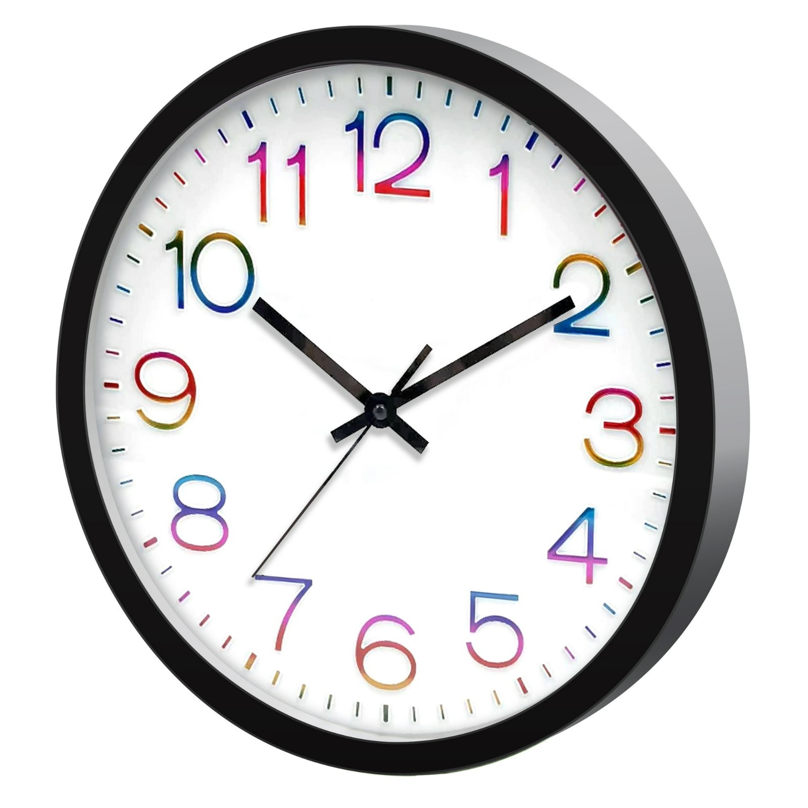 12" Modern Wall Clock, Multicolor Numbers gallery