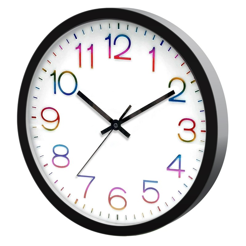 12" Modern Wall Clock, Multicolor Numbers gallery