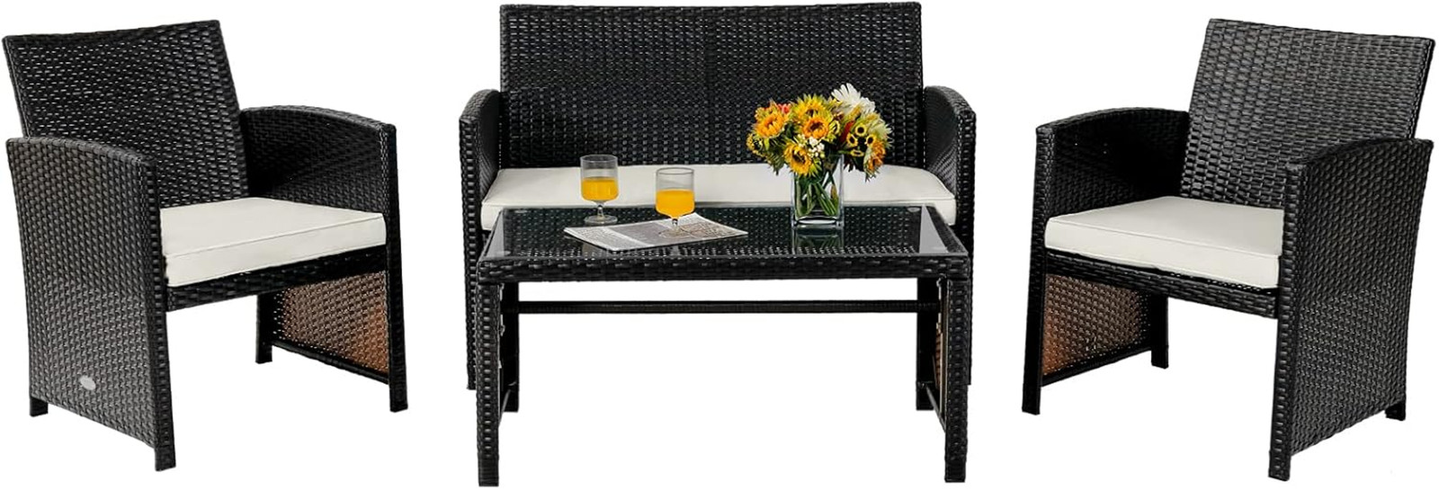 Stylish 4-Piece Outdoor Rattan Sofa Set with Cushions and Coffee Table gallery
