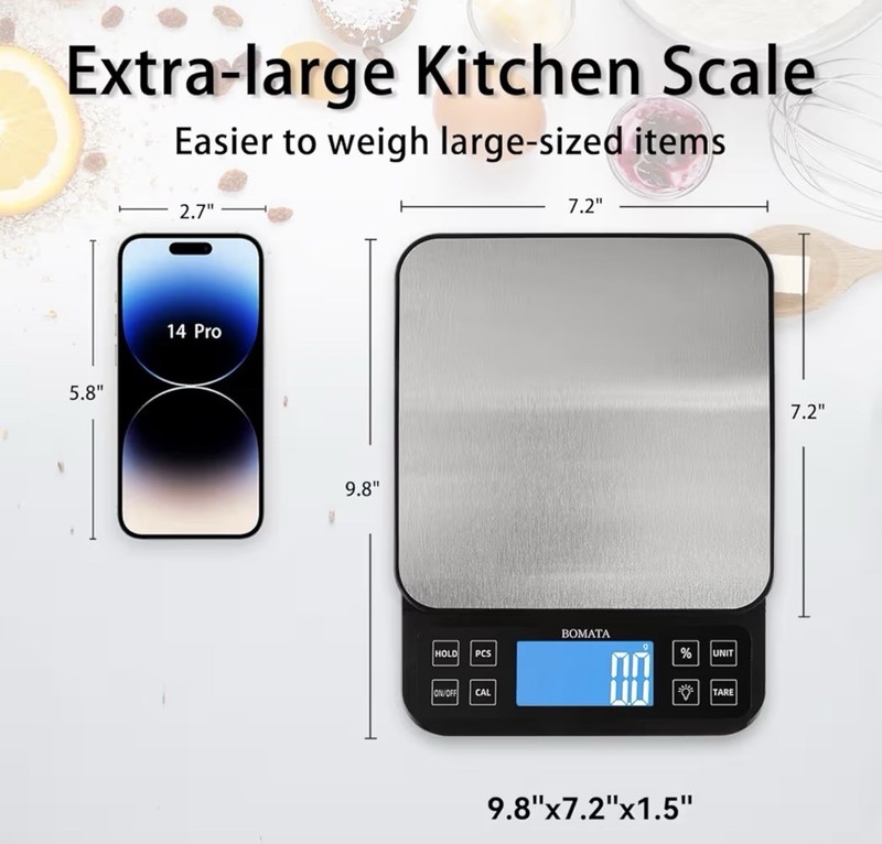 BOMATA B613 Digital Kitchen Scale Stainless Steel Platform Backlit Tare USB gallery