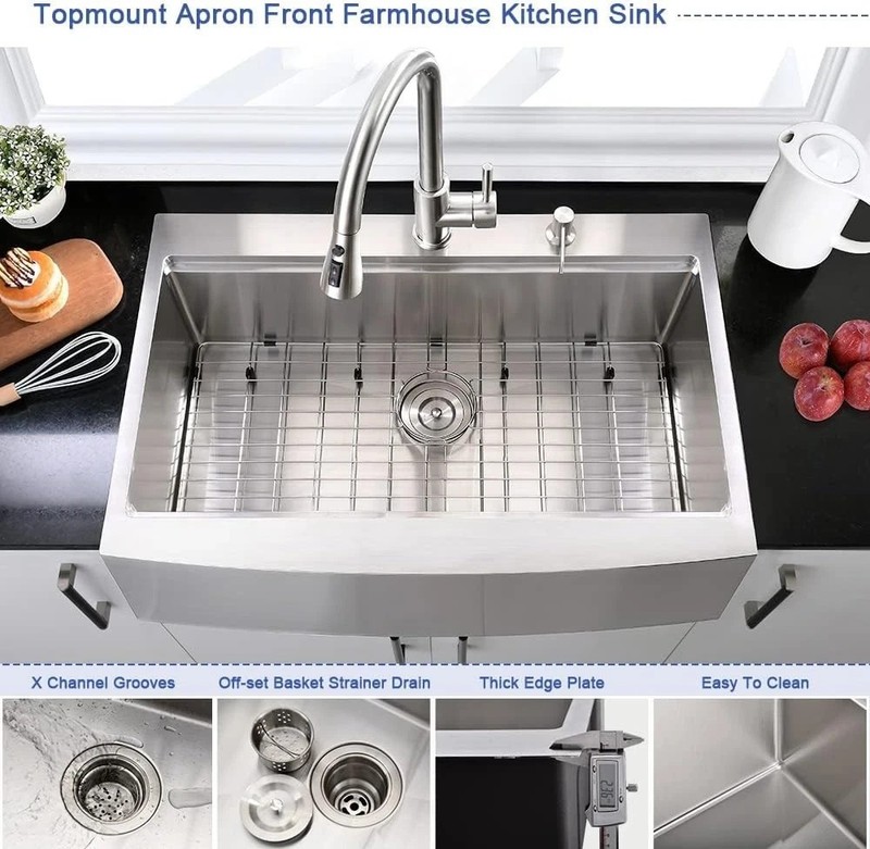 33" Multifunctional Workstation Overmount Kitchen Sink Faucet Combo gallery