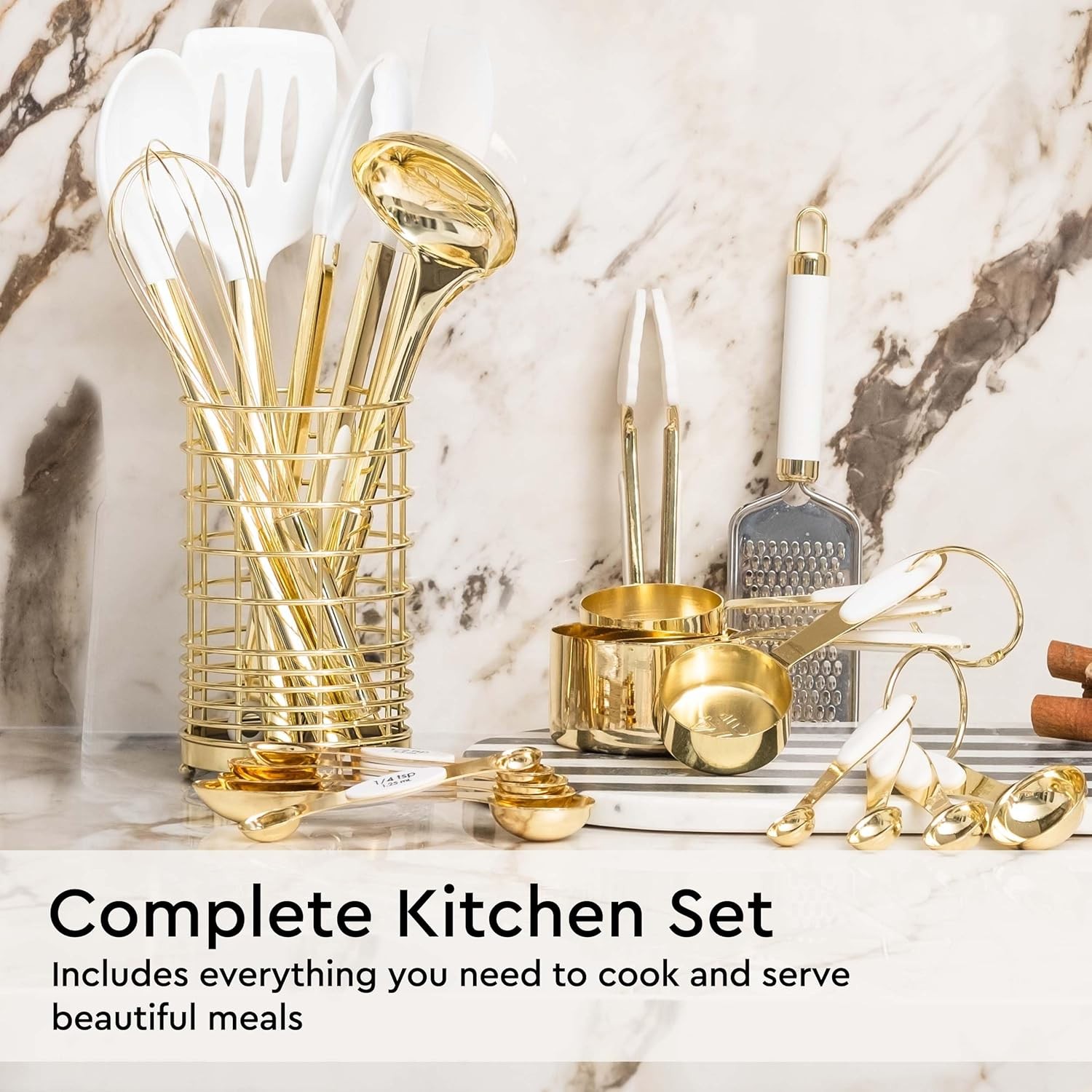 White & Gold Kitchen Utensils Set 23-Piece Gold Kitchen Accessories Include gallery